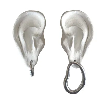 London Atelier Byproduct Women's Minimalist Asymmetric Silver Hoop Earrings