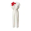 London Atelier Byproduct Women's Neutrals Beige Crinkled Long Dress With Crochet Flower