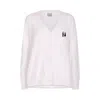 London Atelier Byproduct Women's Neutrals Beige Fuzzy Knit Cardigan With Embroidery Patchess In White
