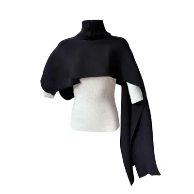 London Atelier Byproduct Women's Neutrals / Black Black And Beige Two Piece Knit Shawl And Pullover