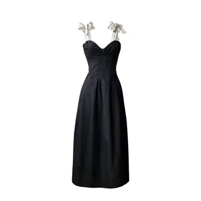 London Atelier Byproduct Women's Neutrals / Black Black Corset Dress With Contrasting Strap Ties