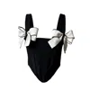 London Atelier Byproduct Women's Neutrals / Black Black Rib Knit Corset Top With Bows In Black
