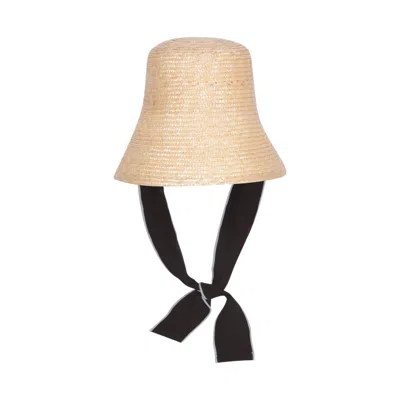 London Atelier Byproduct Women's Neutrals / Black Raffia Rigid Bucket Hat With Ties