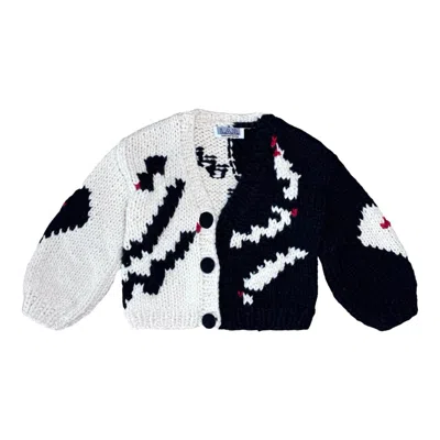 London Atelier Byproduct Women's Neutrals / Black / Red Asymmetrical Geometric Motif Chunky Knit Cardigan In Black/red