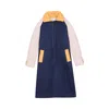 London Atelier Byproduct Women's Neutrals / Blue Navy Orange Patchwork Colour Block Quilted Long Jacket In Blue