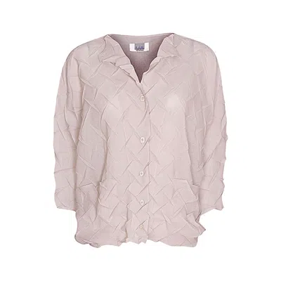 London Atelier Byproduct Women's Neutrals Cream Chevron Pleated Button Up Blouse In White