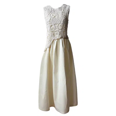 London Atelier Byproduct Women's Neutrals Cream Crochet Maxi Cotton Dress In White