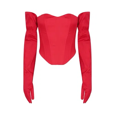London Atelier Byproduct Women's Red Sweetheart Corset With Long Gloves