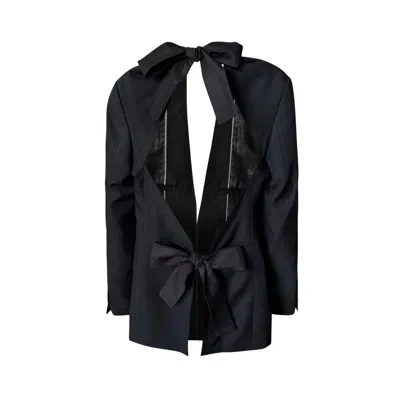 London Atelier Byproduct Women's Reworked Black Blazer With Open Back & Black Bows