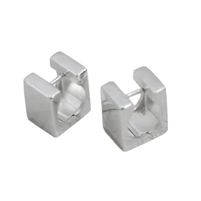 London Atelier Byproduct Women's Silver Square Earlobe Hoop Earrings