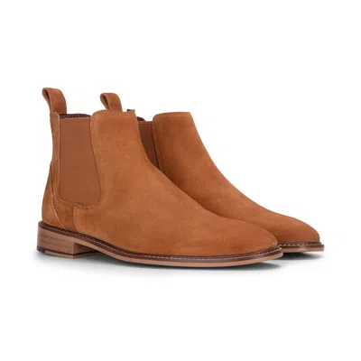 London Brogues Camel Suede Leather Slip On Chelsea Ankle Boots In Brown