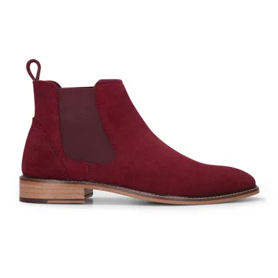 London Brogues Men's Burgundy Suede Leather Chelsea Boots In White