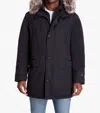 London Fog Artic Parka With Removable Faux Fur Trim On Hood In Black In Black