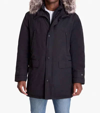 London Fog Artic Parka With Removable Faux Fur Trim On Hood In Black