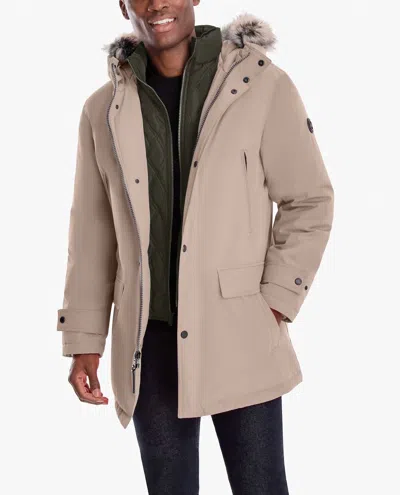 London Fog Artic Parka With Removable Faux Fur Trim On Hood In Taupe In Neutral