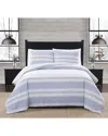 London Fog Blue Stripe Flannel Comforter Set In White