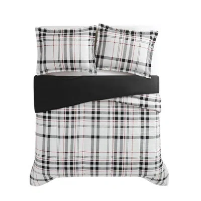 London Fog Charlotte Plaid Comforter Set In Black;white