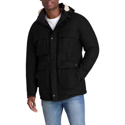 London Fog Crossville Mens Faux Fur Midi Parka Coat In Black