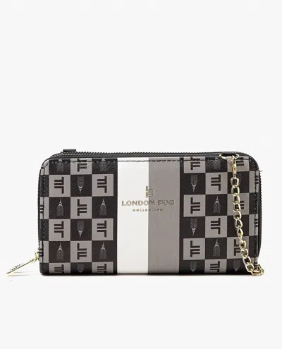 London Fog Diana Signature Double Zip Crossbody Bag And Wallet Combo In Black