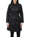 London Fog Double Breasted Hooded Trench Coat With Waist Belt In Black In Black