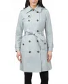 London Fog Double Breasted Hooded Trench Coat With Waist Belt In Cloud In Gray