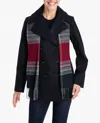 London Fog Double Breasted Peacoat With Scarf In Black In Black