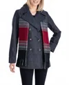 London Fog Double Breasted Peacoat With Scarf In Charcoal In Gray