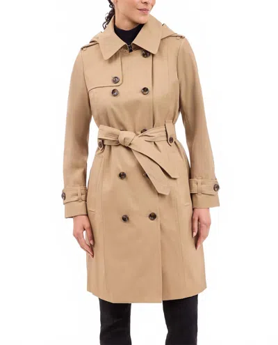 LONDON FOG DOUBLE BREASTED TRENCH WITH BUTTON OFF HOOD IN BRITISH KHAKI