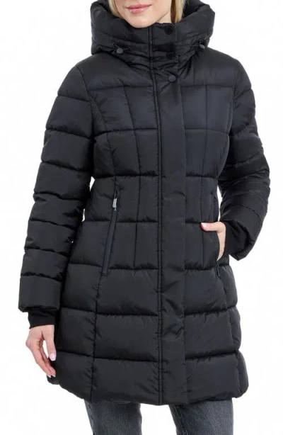 London Fog Fitted Puffer Coat In Black