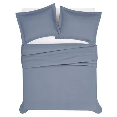 London Fog Garment Wash Solid Duvet Set In Blue
