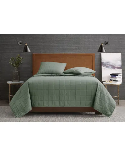 London Fog Garment Wash Solid Green Quilt Set