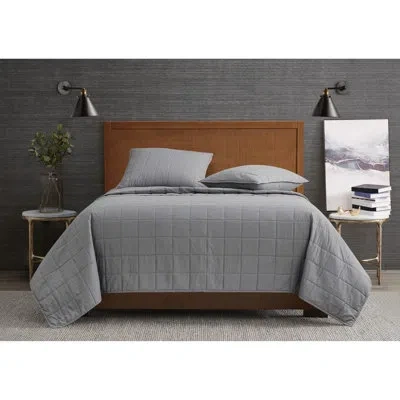 London Fog Garment Wash Solid Quilt Set In Gray