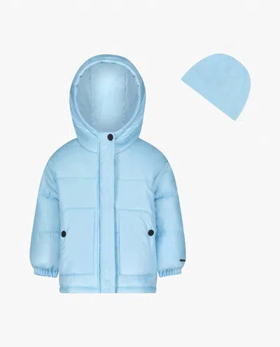 London Fog Girls Zip-front Heavy Weight Puffer Jacket In Light Blue