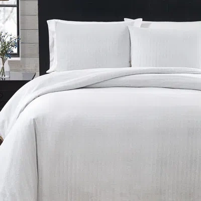 London Fog Herringbone Flannel Duvet Cover Set In White,gray
