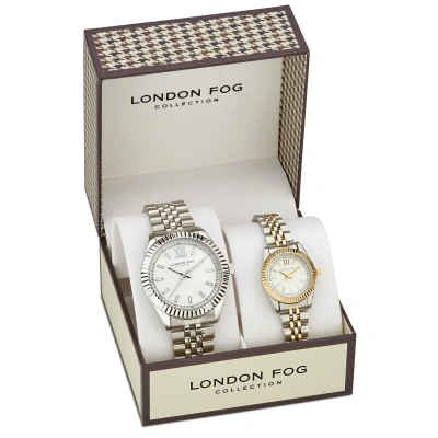 Pre-owned London Fog His And Hers Norwich Silver Link Bracelet Watch Set (lf090ss)