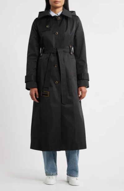 London Fog Hooded Single Breasted Maxi Trench Coat In Animal Print