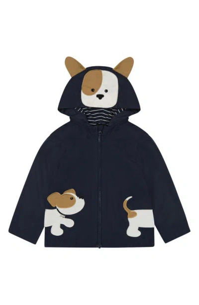 London Fog Kids' Puppy Water-resistant Rain Slicker Hooded Jacket In Navy