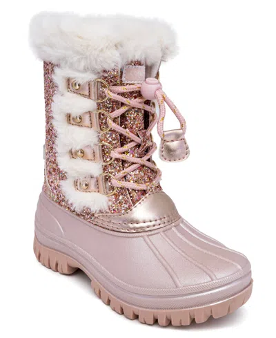 London Fog Kids' Little And Big Girls Idina Duck Lace Up Boots In Rose Gold