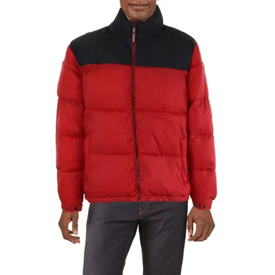 London Fog Mens Puffer Colorblock Quilted Coat In Red