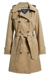 London Fog Double Breasted Trench With Button Off Hood In British Khaki In Neutral