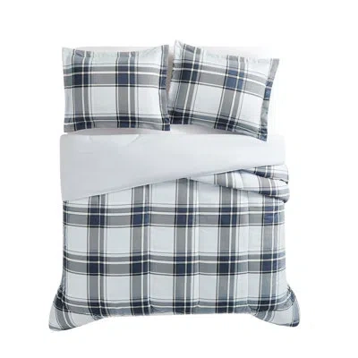 London Fog Nottingham Plaid Comforter Set In White;gray
