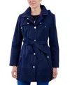 London Fog Women's Hooded Belted Zip-front Raincoat In Midnight Navy