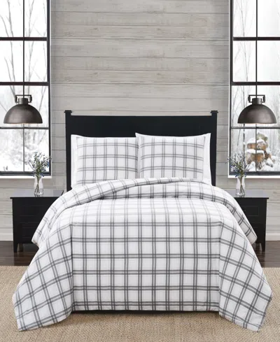 London Fog Plaid Flannel 3-pc. Comforter Set, Full/queen In White,gray