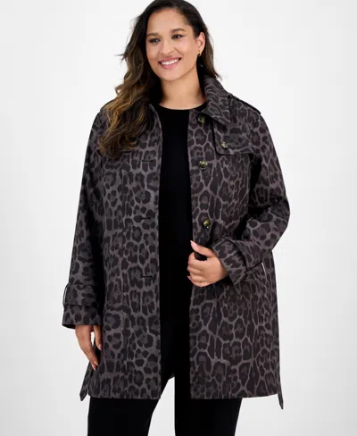 London Fog Plus Size Hooded Belted Raincoat In Brown
