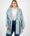 London Fog Plus Size Single-breasted Hooded Belted Trench Coat In Composite