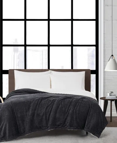 London Fog Plush Large Corduroy Blanket, King In Gray