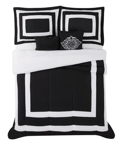 London Fog Rayne's 5 Piece Comforter Set, King In White,black