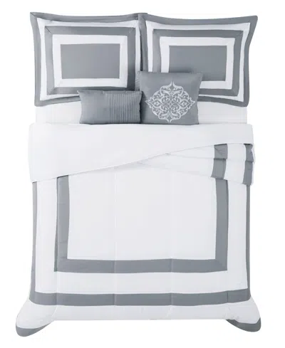 London Fog Rayne's 5 Piece Comforter Set, Queen In White,gray