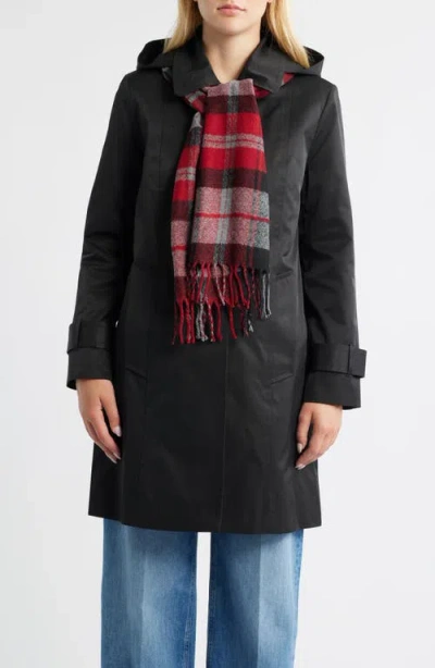London Fog Short Raincoat With Scarf In Black