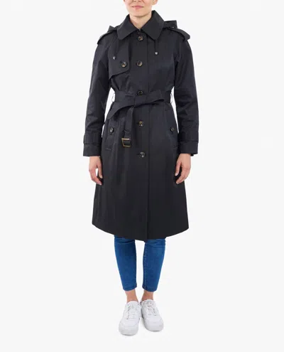 LONDON FOG SINGLE BREASTED BELTED RAINCOAT WITH HOOD IN BLACK